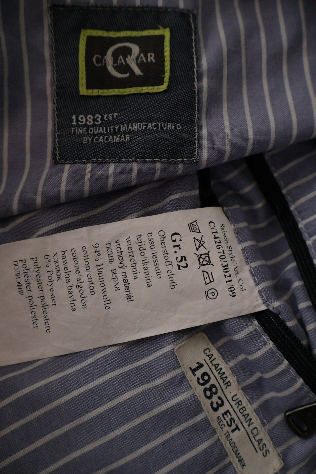Sacou CALAMAR bleumarin mărime L etichetă mărime și compoziție second-hand premium