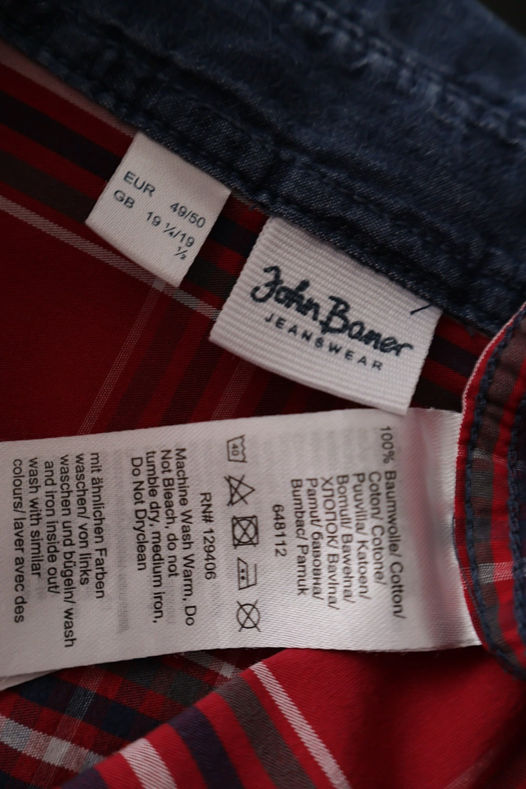 Camasa John Baner roșu și albastru mărime 4XL etichetă mărime și compoziție second-hand premium