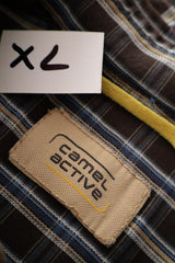 Camasa Camel Active maro cu carouri albe si albastre mărime XL etichetă mărime și compoziție second-hand premium