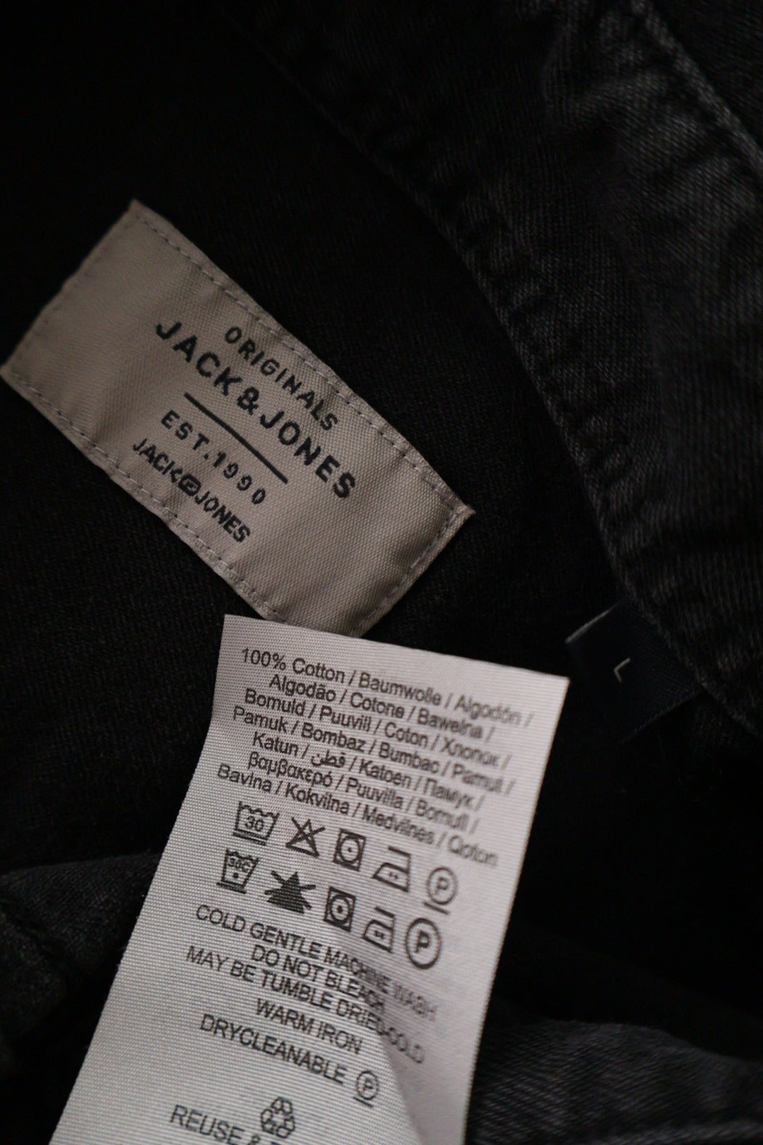 Camasa Jack & Jones negru spălăcit mărime L etichetă mărime și compoziție second-hand premium
