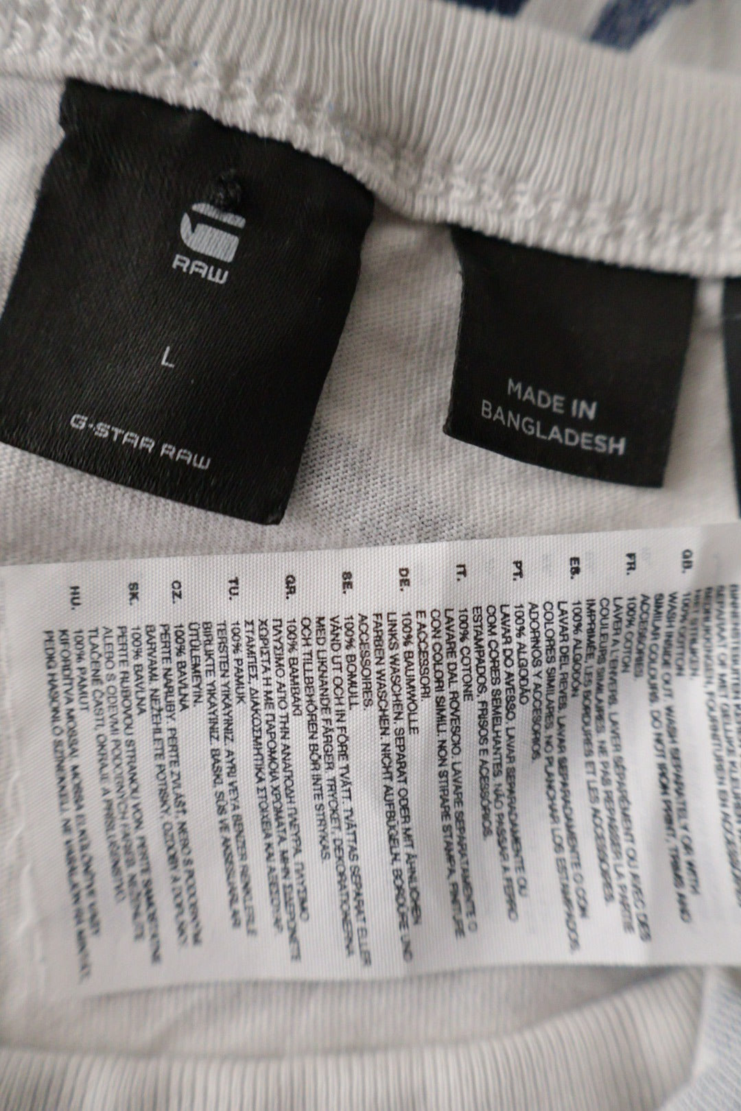 Tricou G-STAR alb cu print albastru mărime L etichetă mărime și compoziție second-hand premium