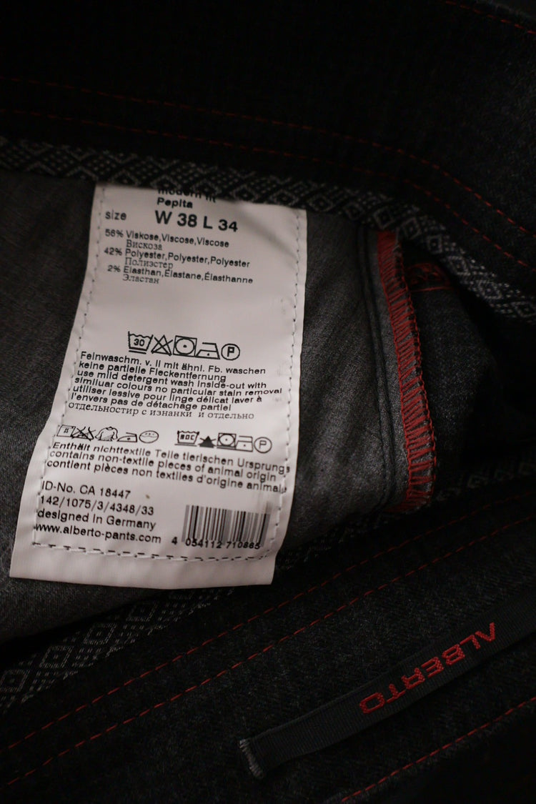 Pantaloni ALBERTO gri închis mărime XL etichetă mărime și compoziție second-hand premium