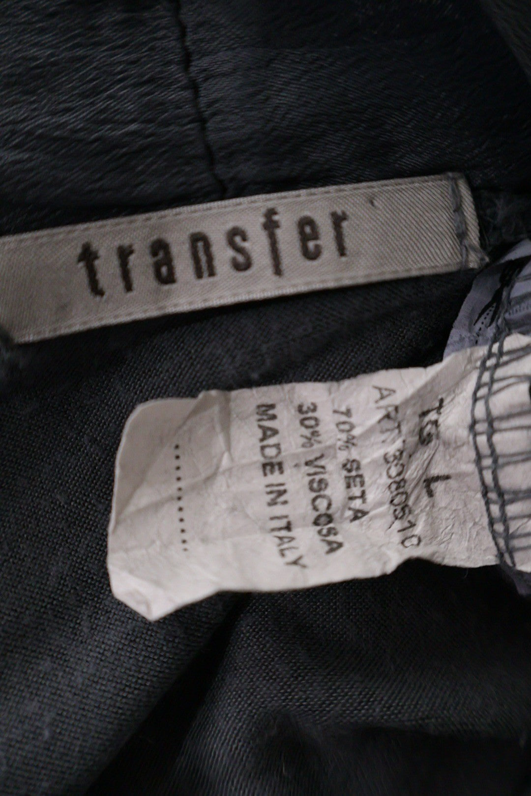 Top transfer gri-albăstrui mărime L etichetă mărime și compoziție second-hand premium