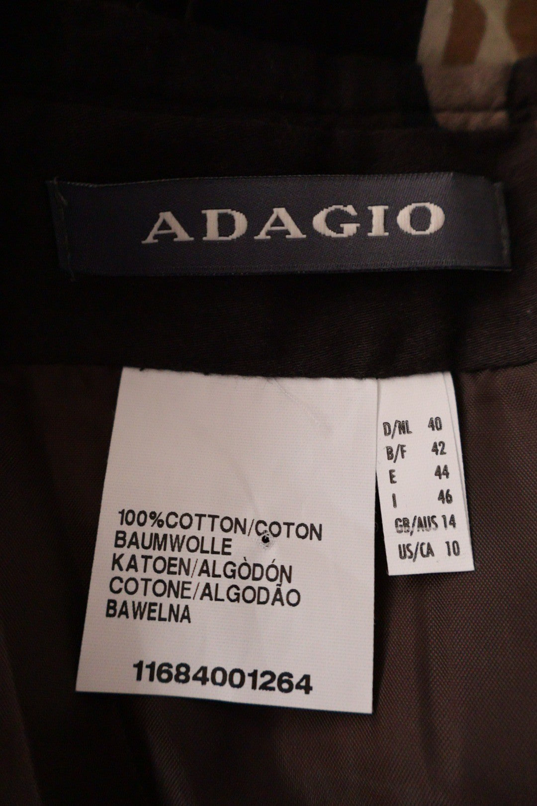 Fusta ADAGIO maro închis, bej, alb, negru mărime L etichetă mărime și compoziție second-hand premium