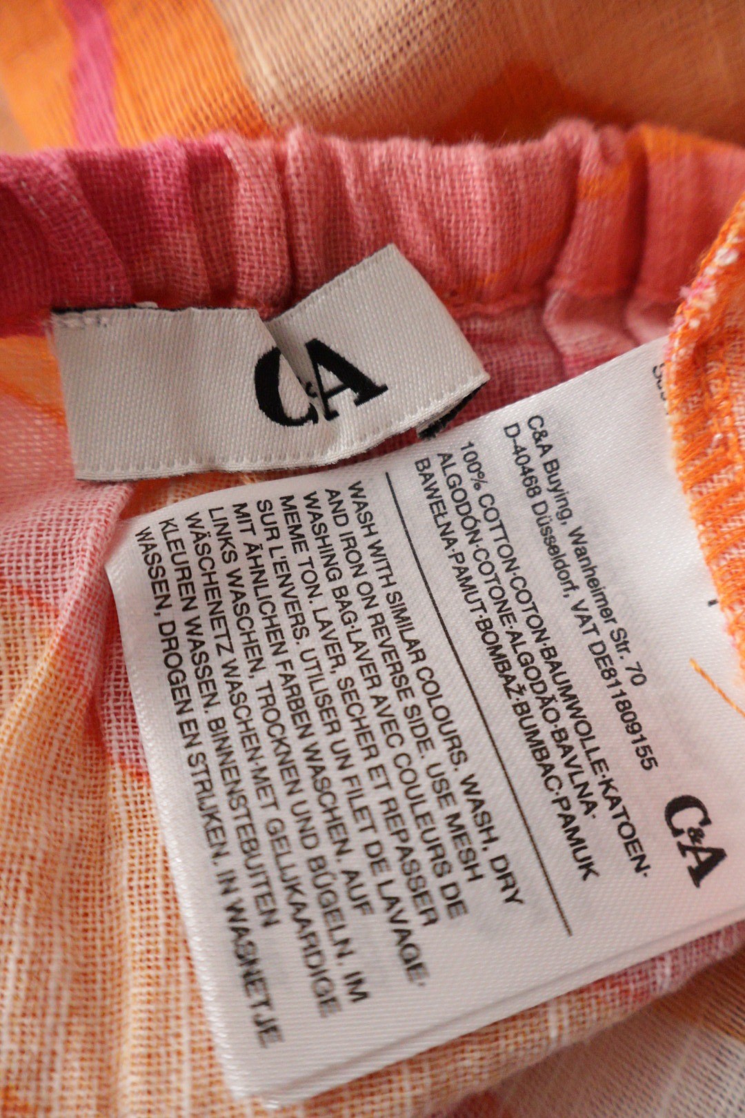 Fusta C&A portocaliu, roz, galben, crem mărime M etichetă mărime și compoziție second-hand premium